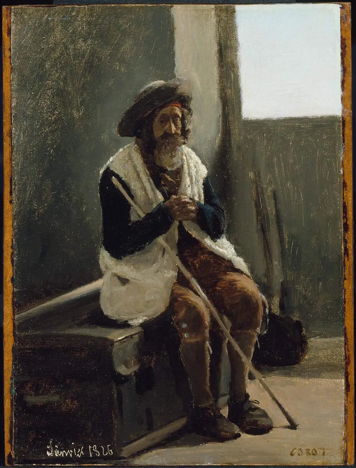Rome, Old Man Sitting on a Trunk Belonging to Corot - Jean