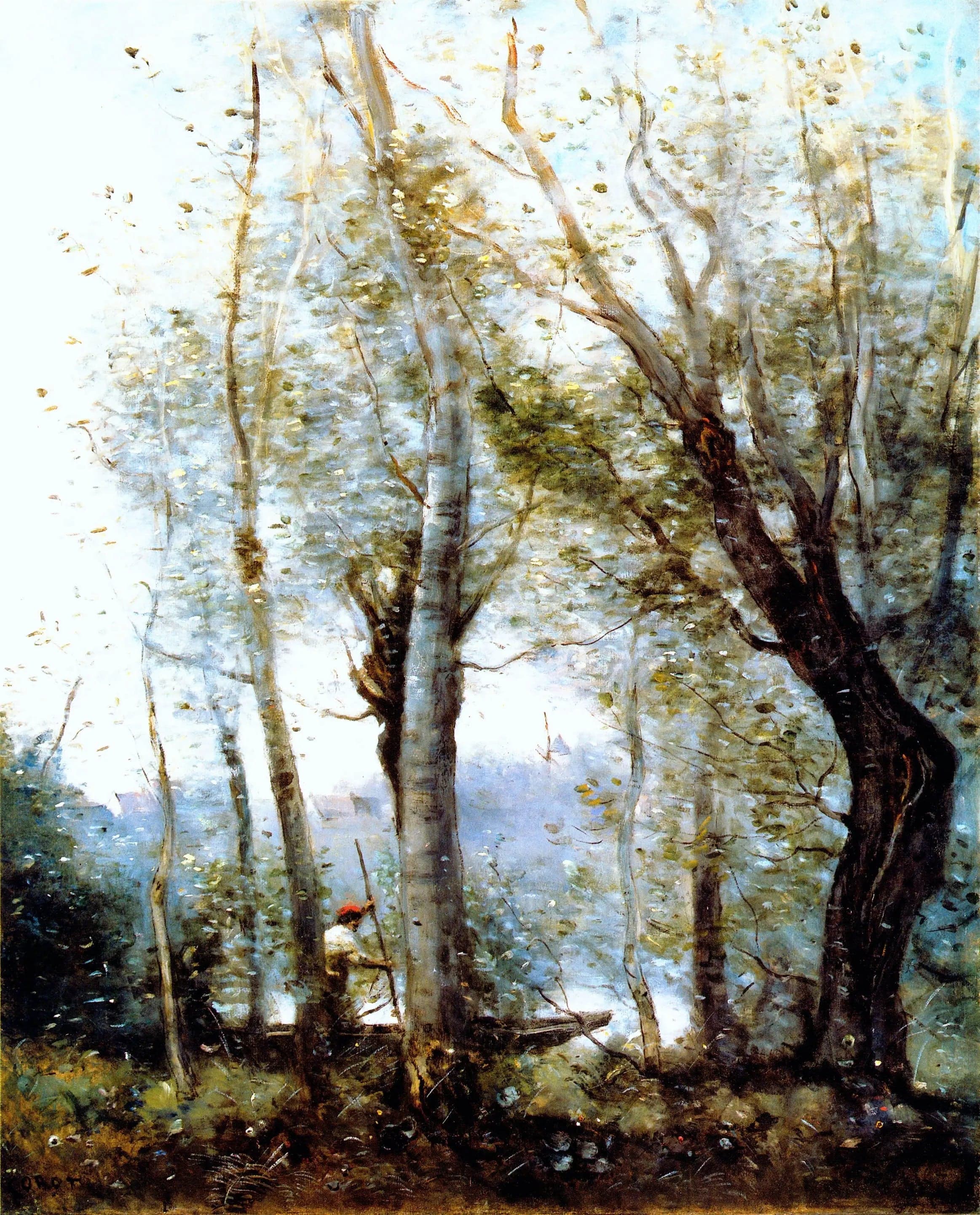 The Boatman passing behind the trees of the bank - Jean