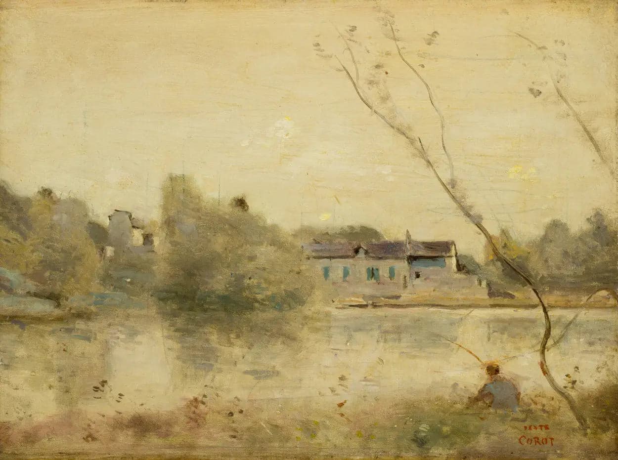 Ville-d'Avray. The pond, small trees leaning in the foreground - Jean