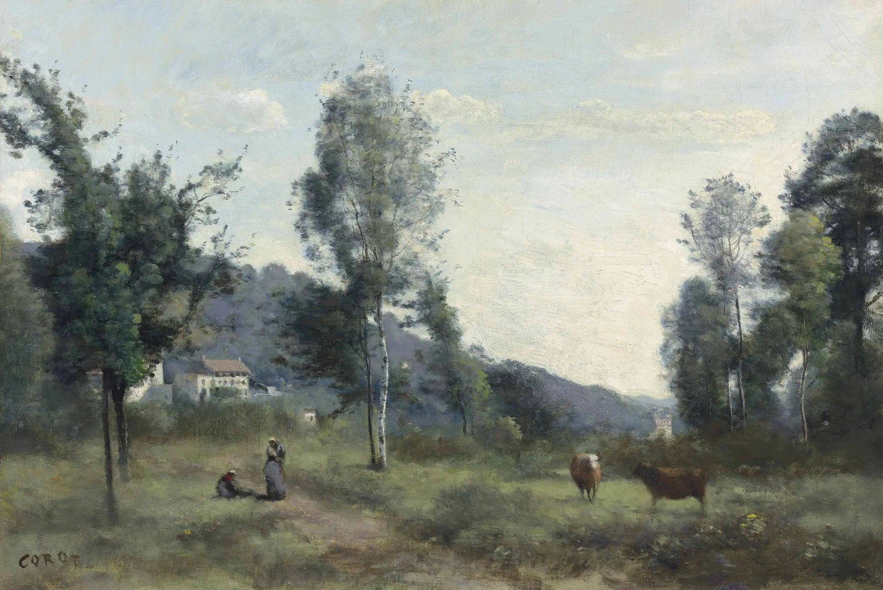Ville d'Avray, pasture with, in the background, a hillside in the mist - Jean