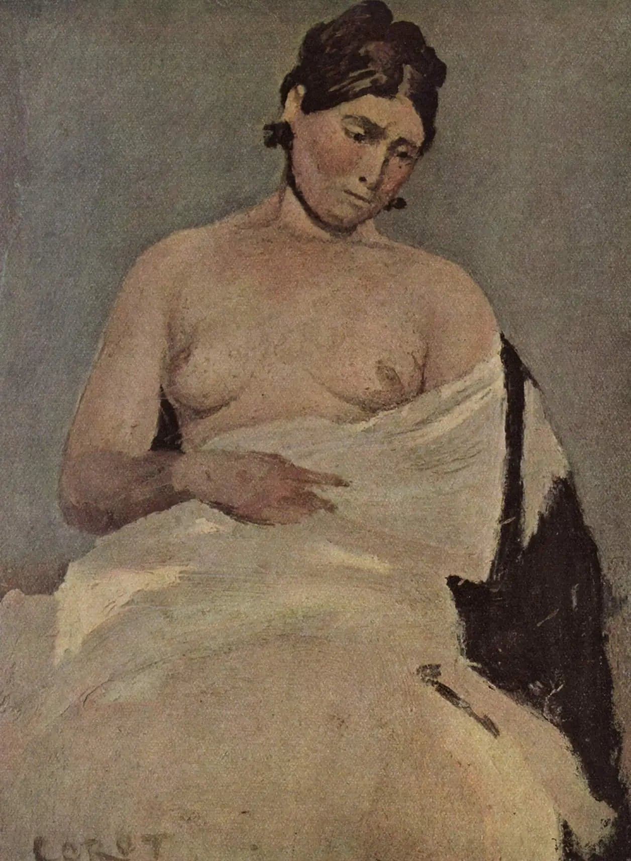 Woman Sitting with Bare Breasts - Jean