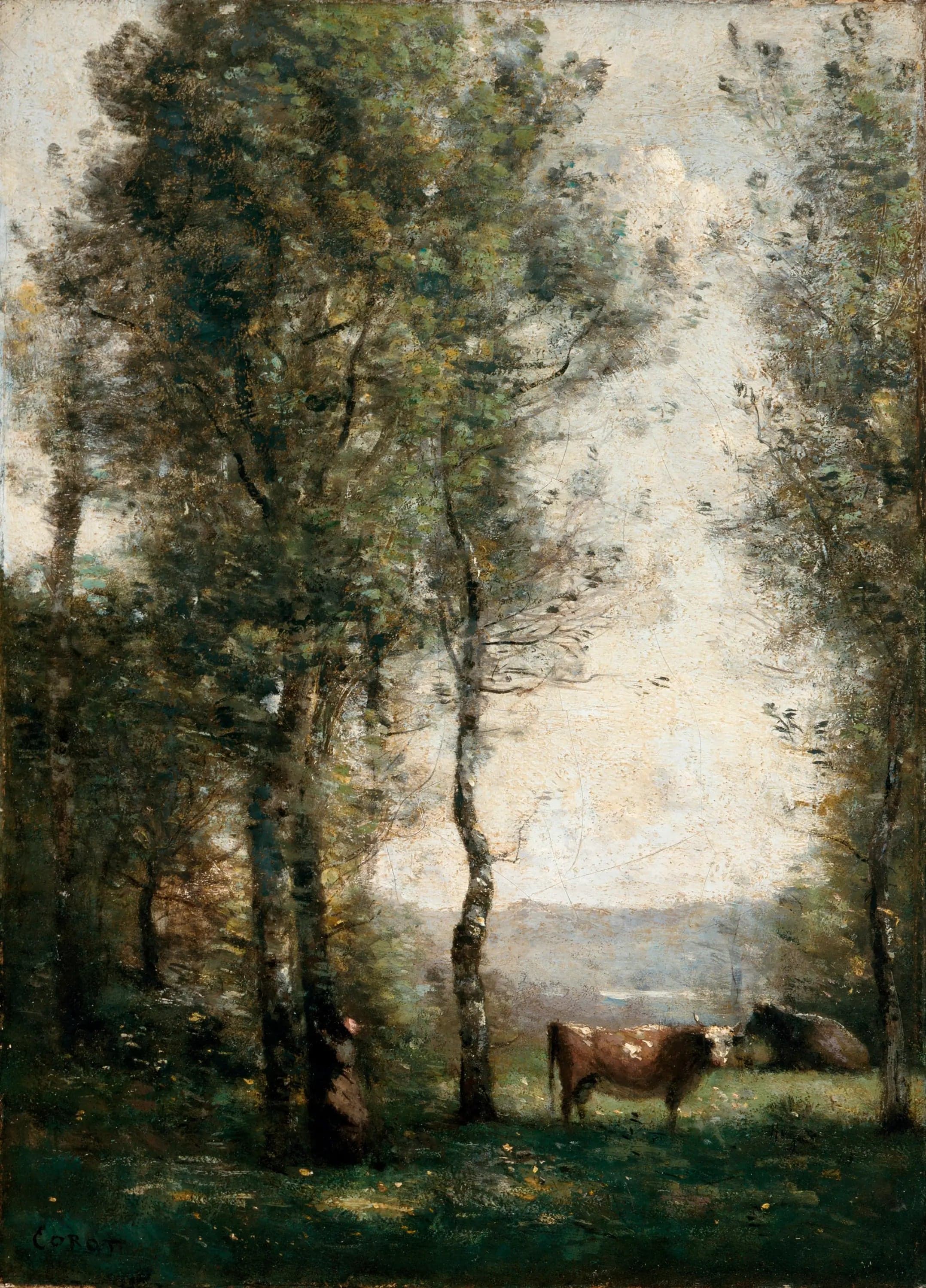 Wooded landscape with cows in a clearing - Jean