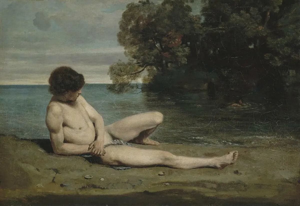 Young Bathing Boy Lying on the Shore - Jean