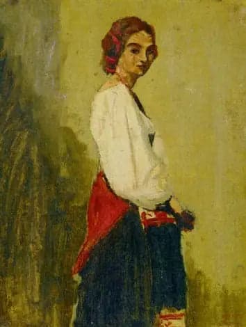Young Italian Woman Standing, Body in Profile and Face Forward - Jean