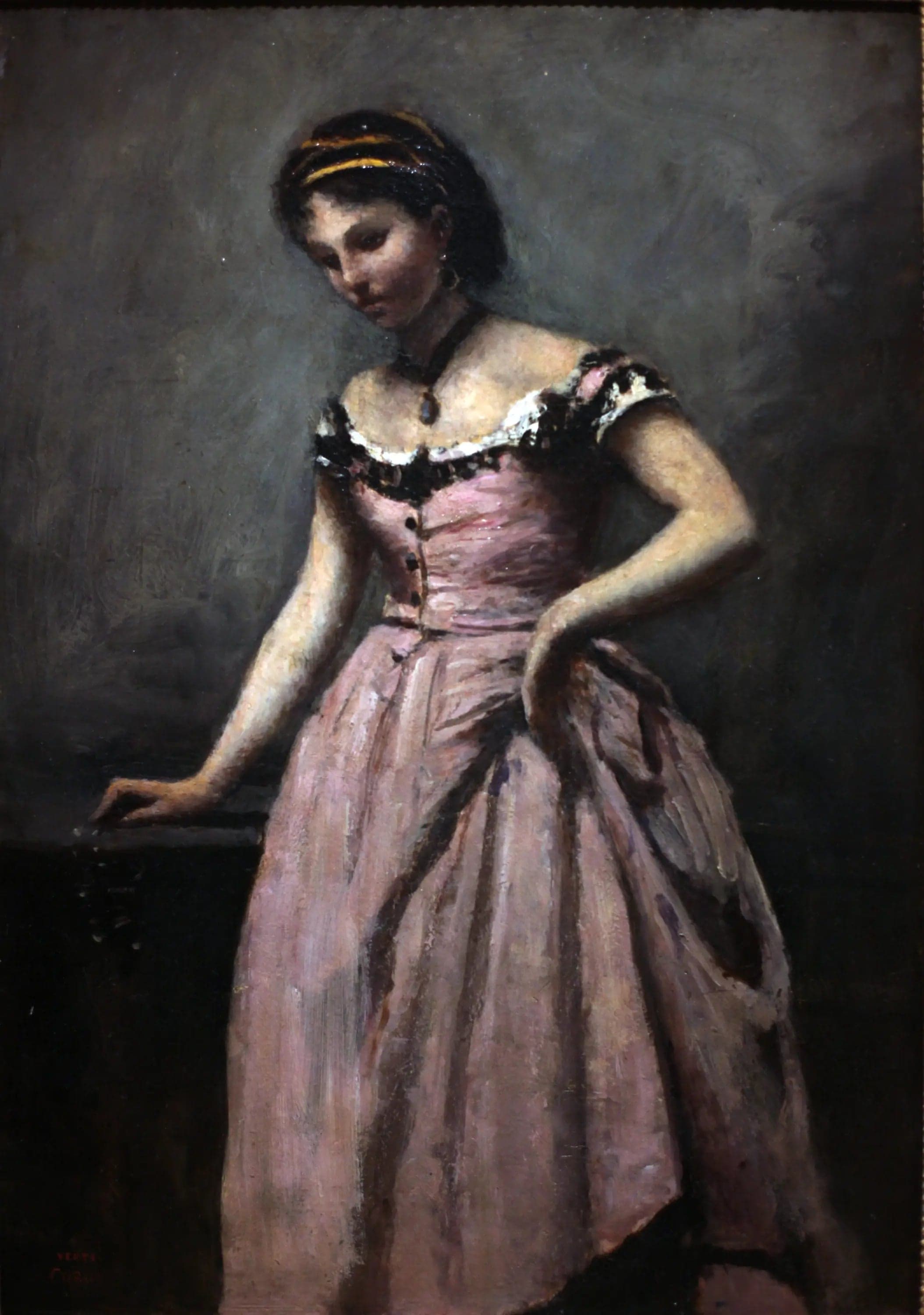 Young Woman in Pink Dress - Jean