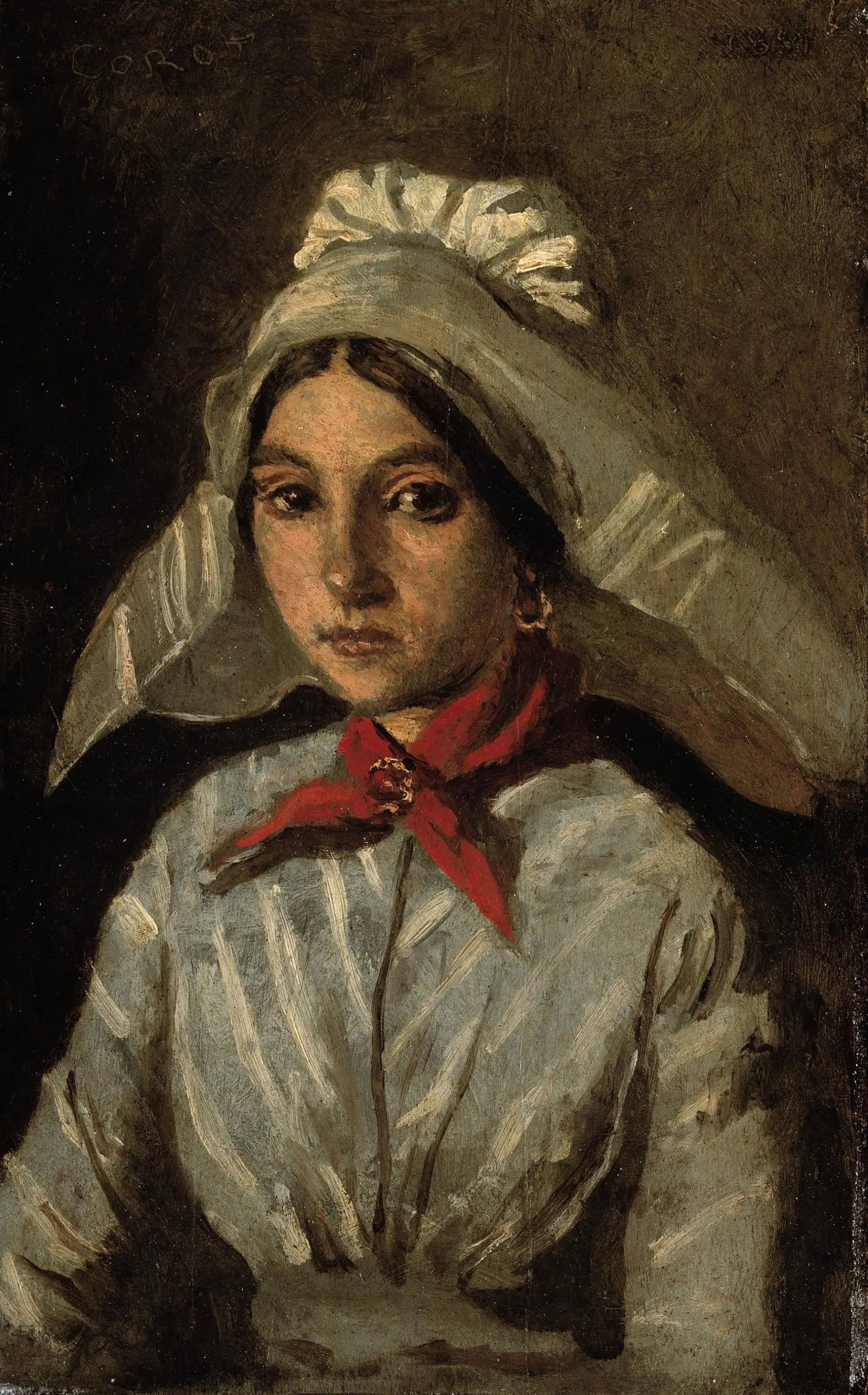 Young girl wearing a large headdress on her head - Jean