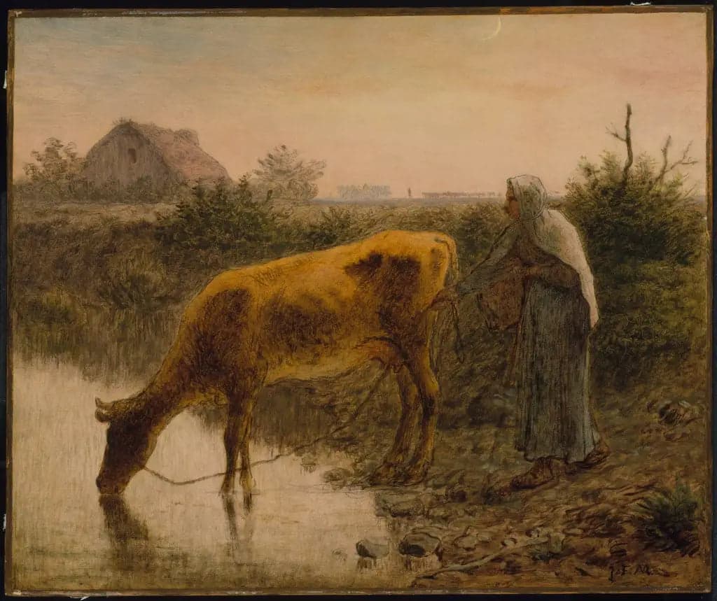 Peasant watering her cow - Jean