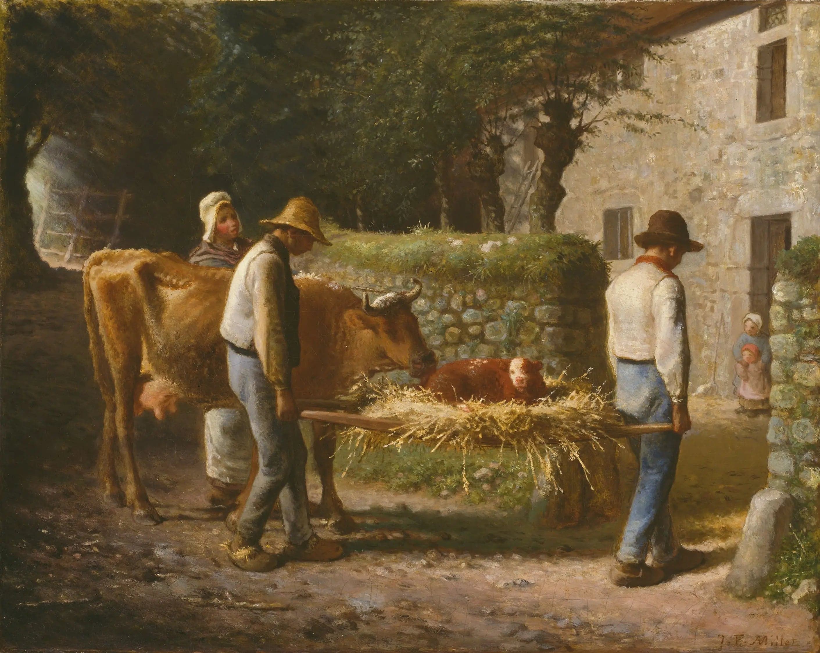 Peasants bringing home a calf born in the fields - Jean