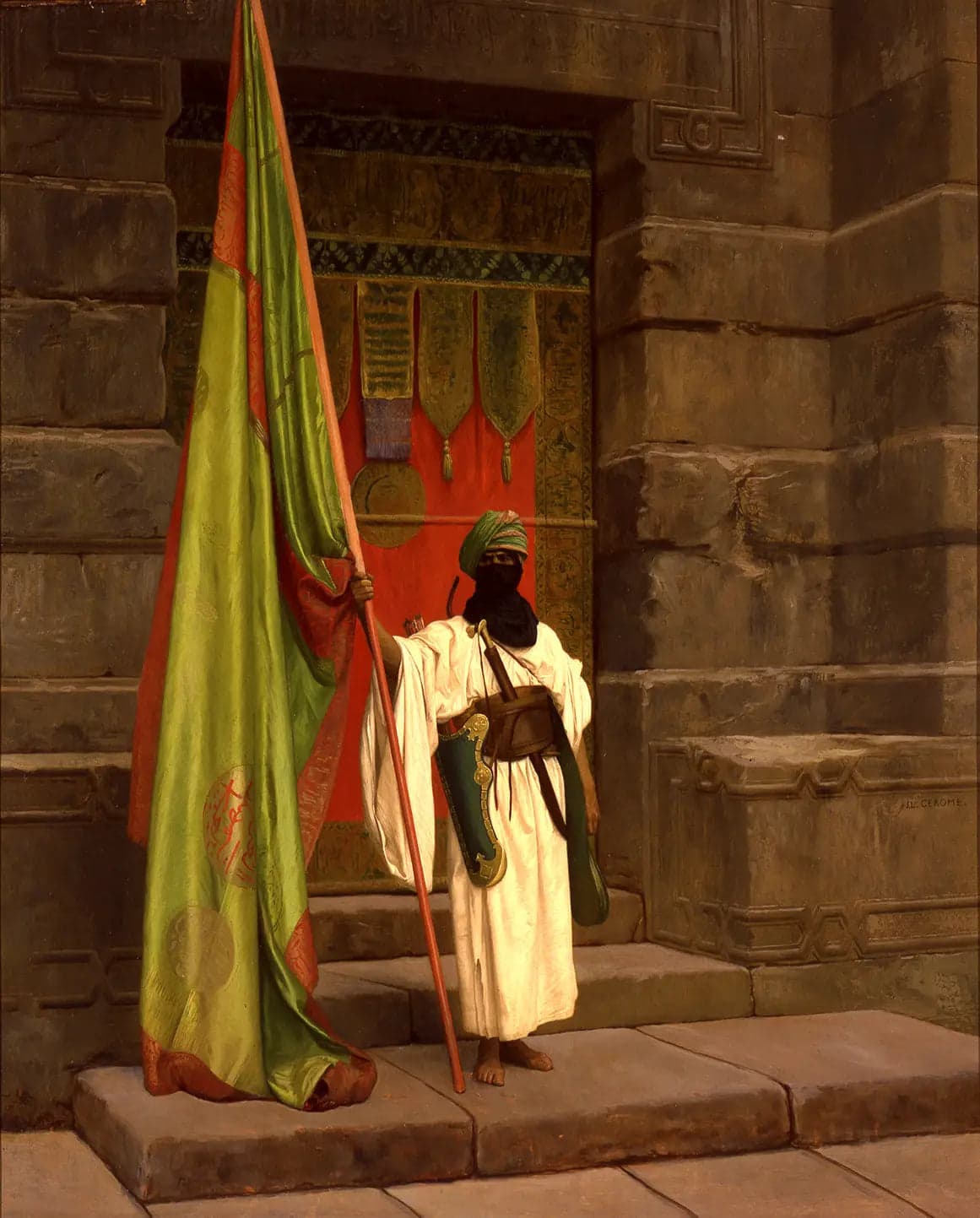 The standing bearer, unfurling the sacred flag - Jean
