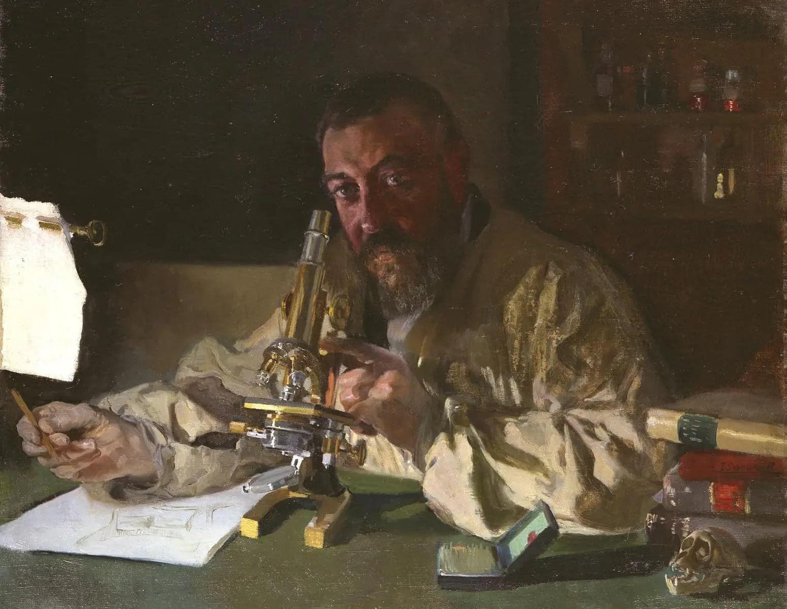 Portrait of Dr. Simarro with Microscope