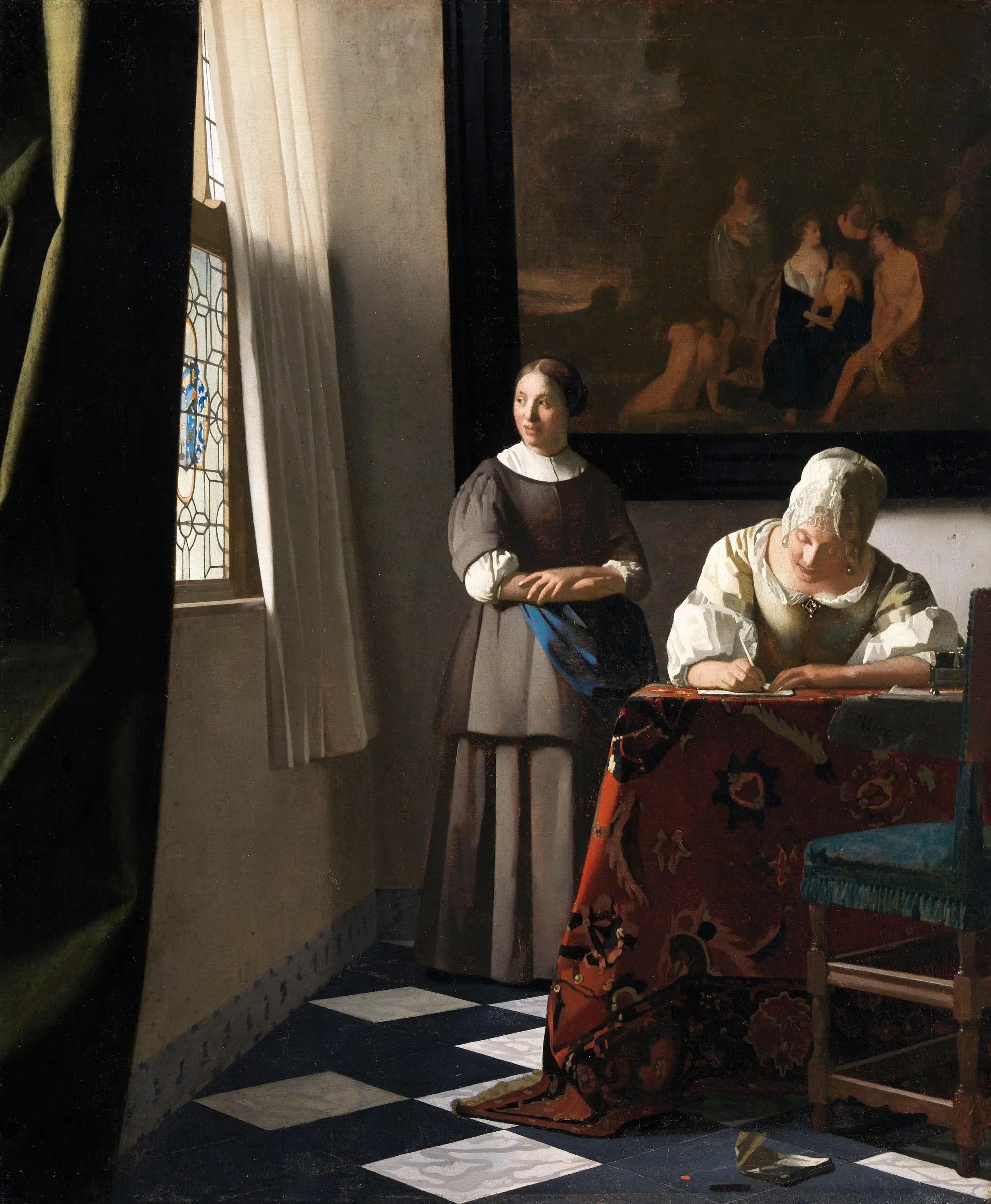 Woman Writing a Letter and Her Maid