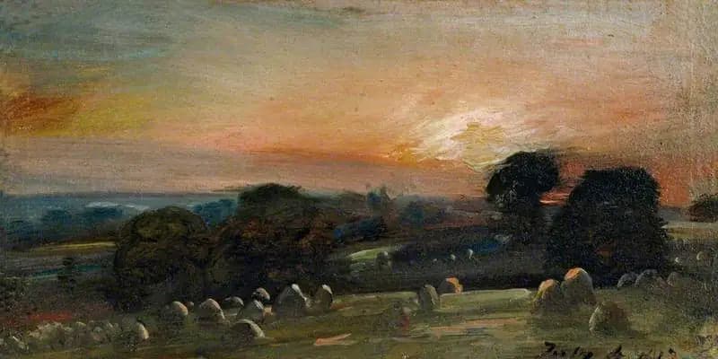 A hayfield near East Bergholt at sunset