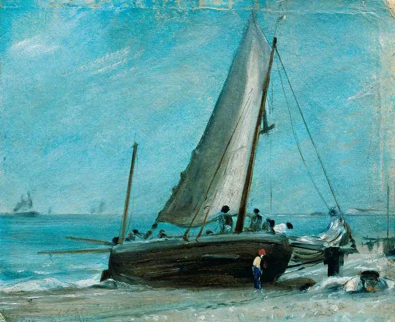 Brighton Beach, with fishing boat and crew