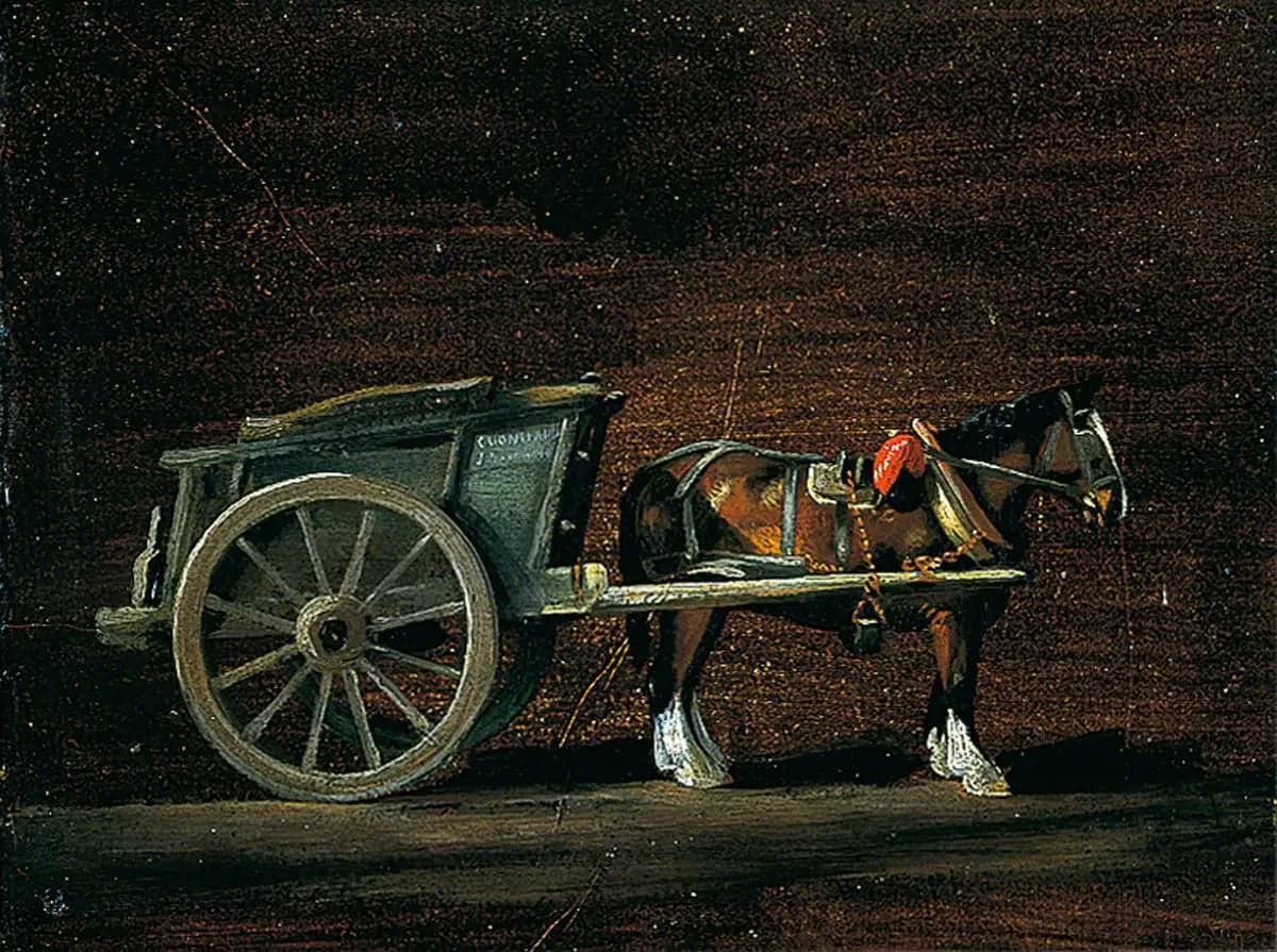 Farm cart, attached horse