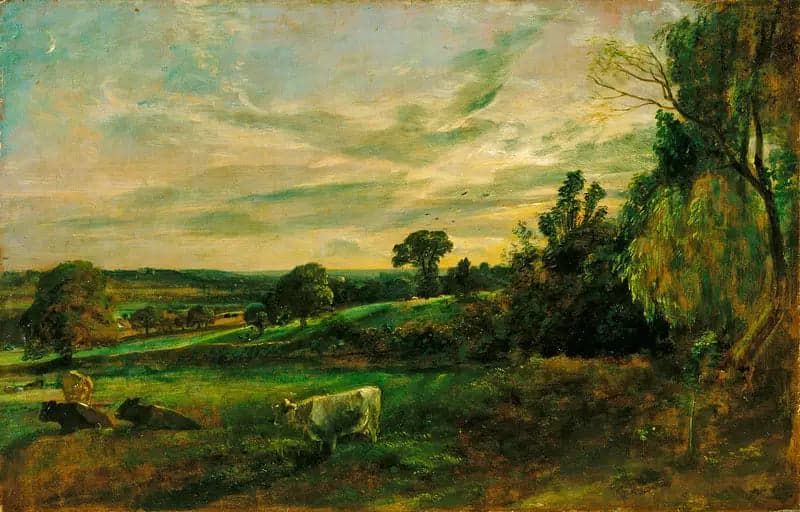 Summer Evening: view near East Bergholt showing the church of Langham, the church of Stratford and the church of Stoke-by-Nayland