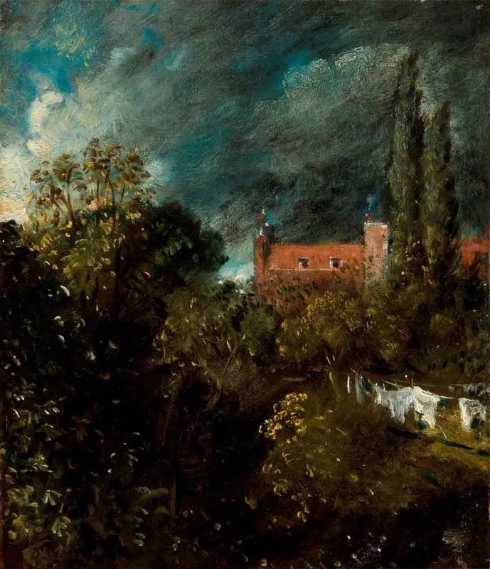 View in a Garden, with a Red House Beyond