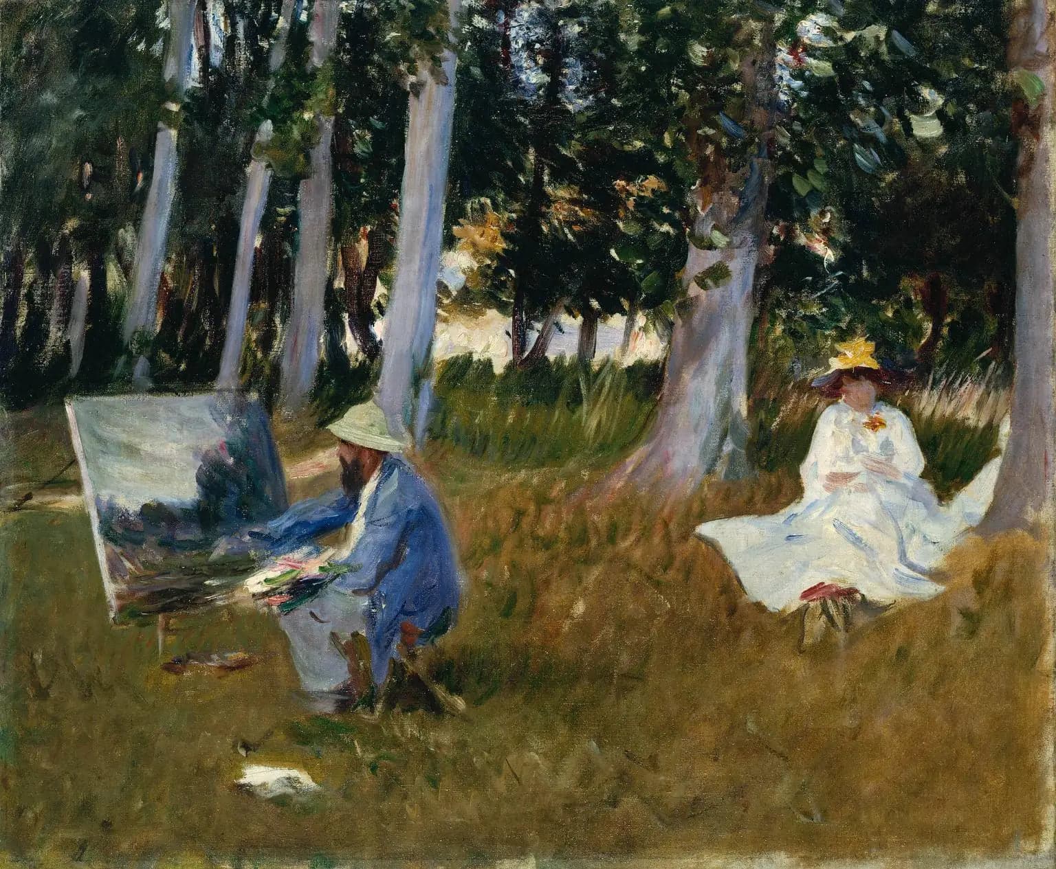Claude Monet painting at the edge of a wood