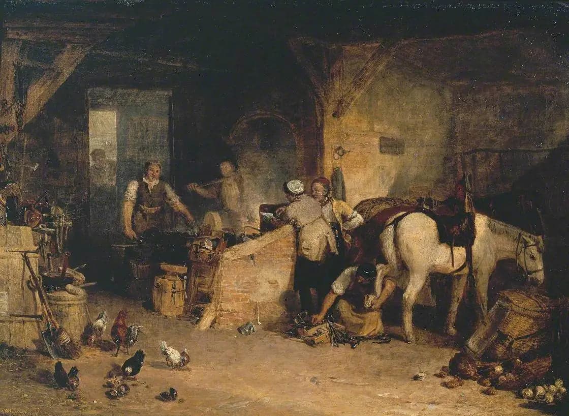 A Country Blacksmith Disputing upon the Price of Iron, and the Price Charged to the Butcher for Shoeing his Pony