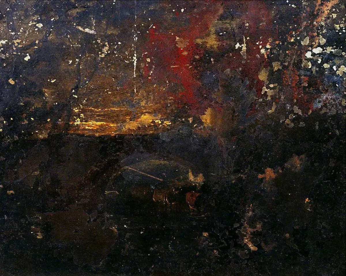 Cattle in a Stream under a Bridge