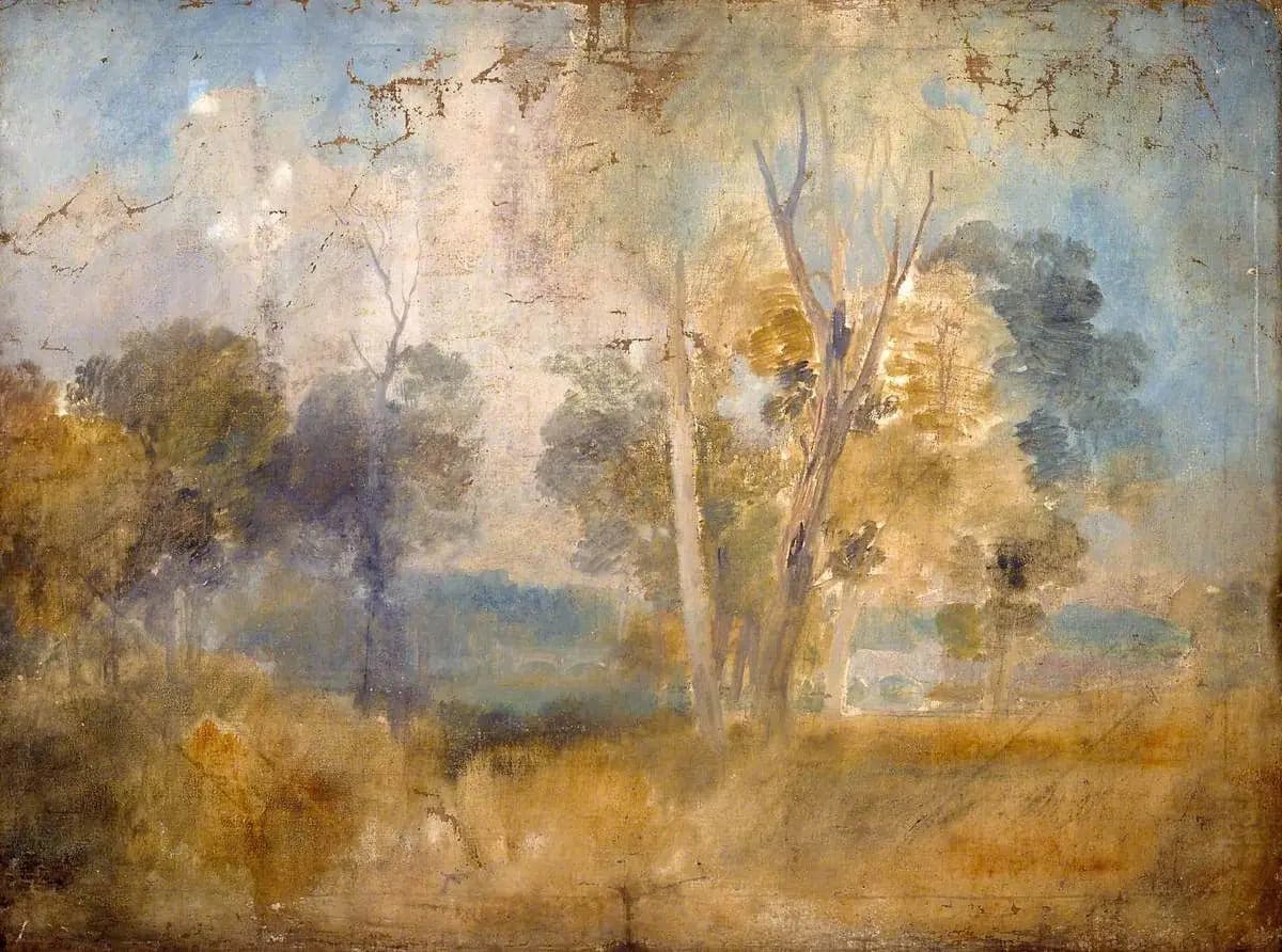 The Thames Glimpsed between Trees, possibly at Kew Bridge