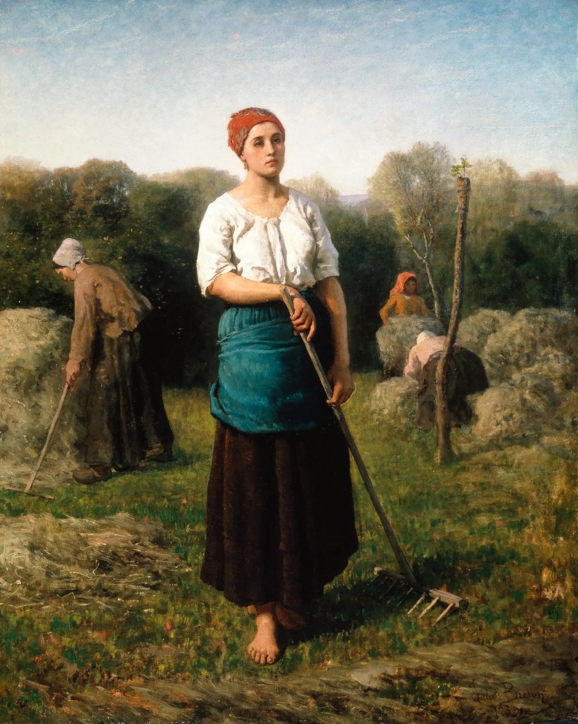 A girl with a rake