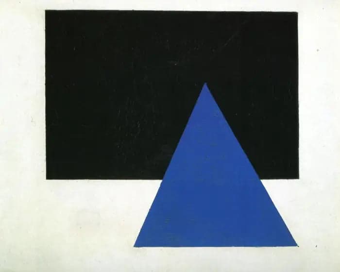 Suprematist composition with blue triangle and black rectangle