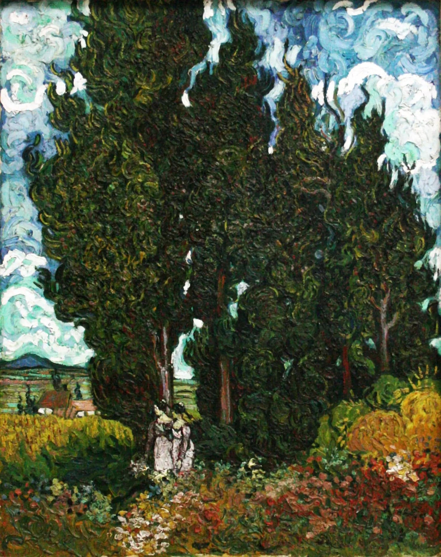 Cypress with Two Figures