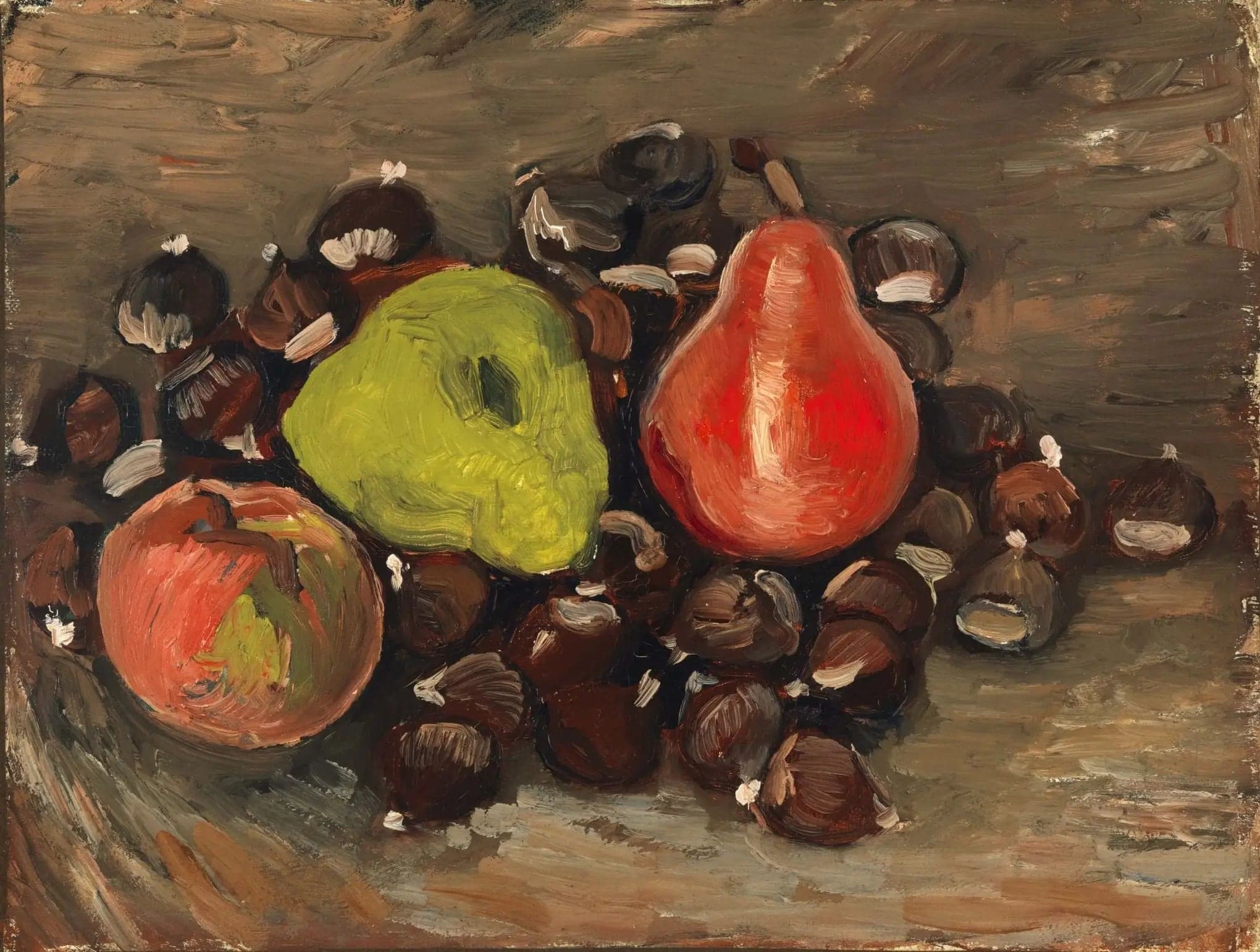 Still life with fruits and chestnuts