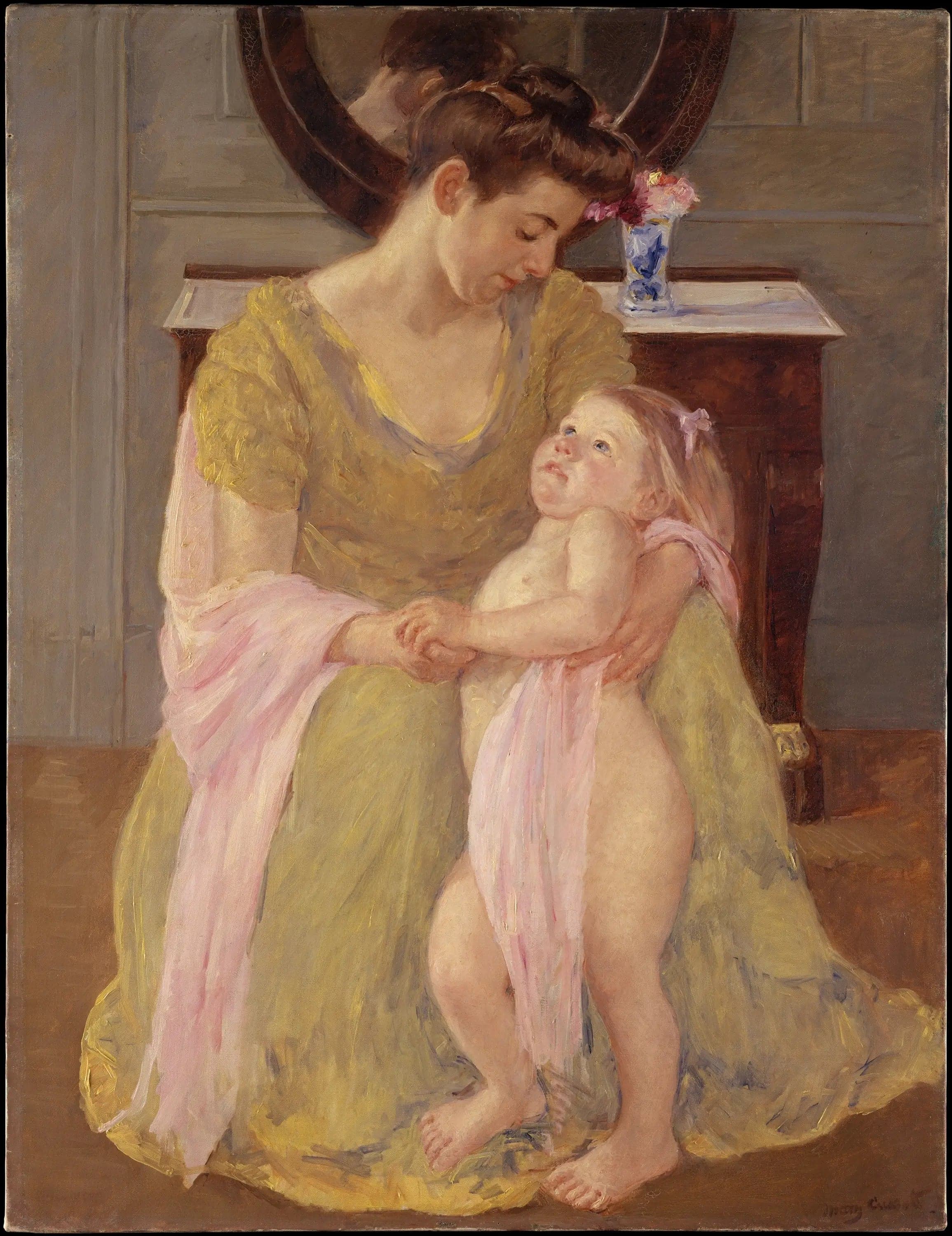 Mother and Child with a Pink Scarf