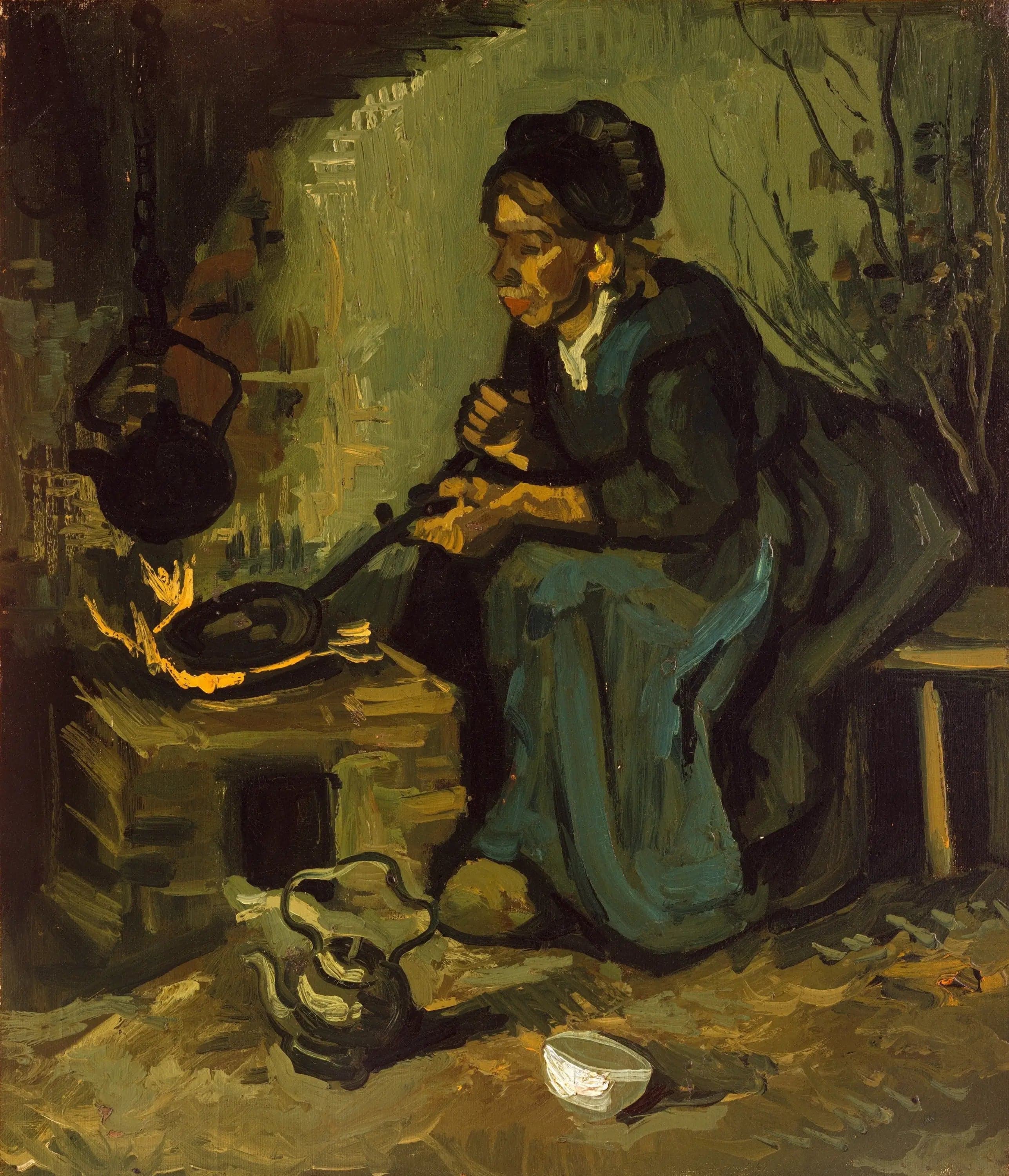 Peasant woman cooking.