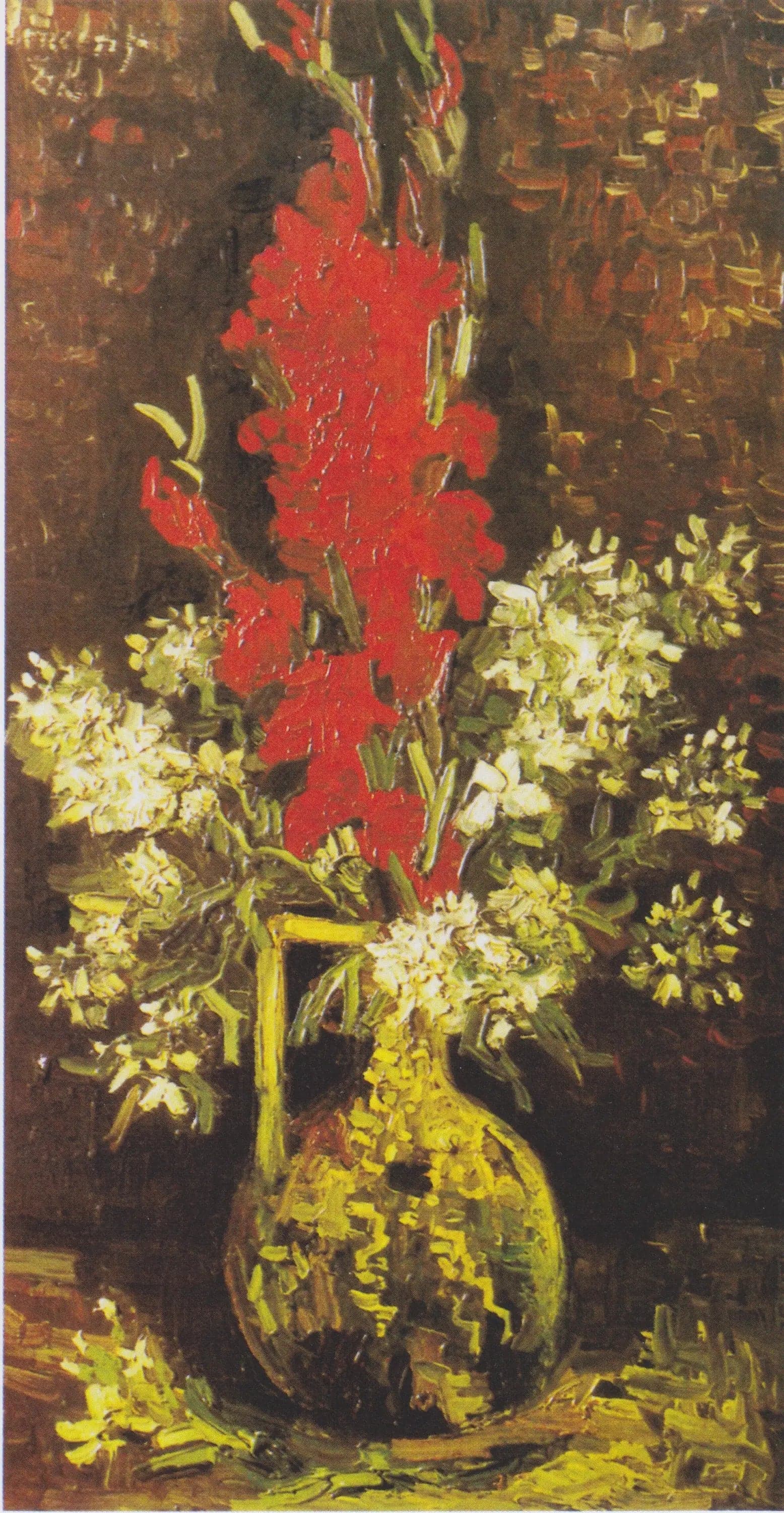 Vase with red and white flowers