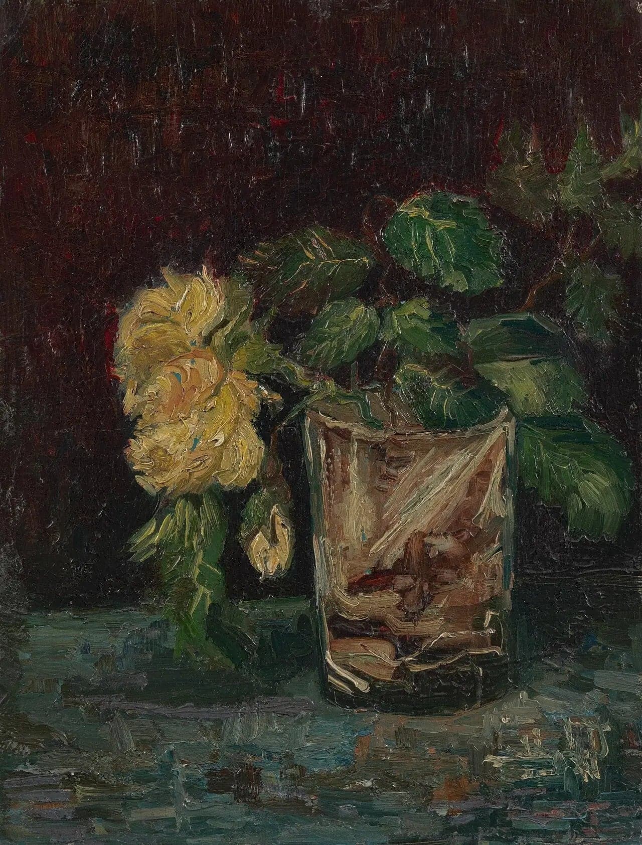 Glass with Yellow Roses