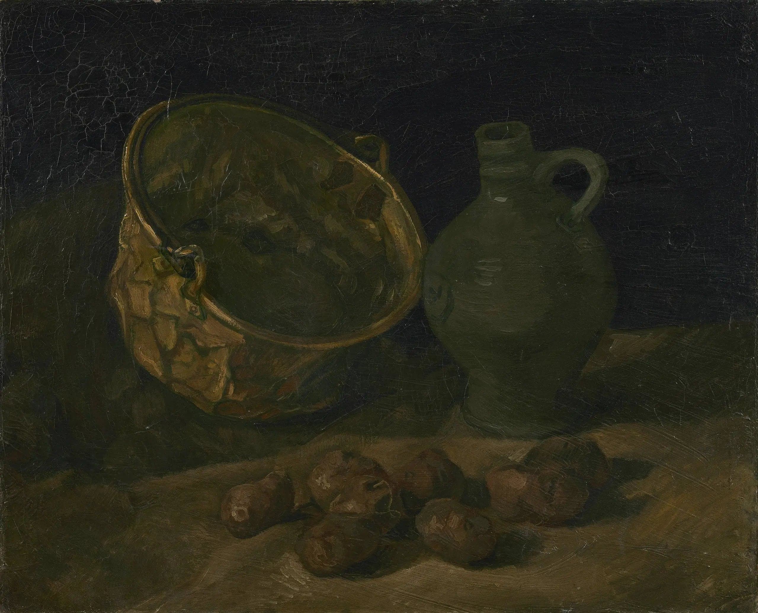 Still life with cauldron and brass jug