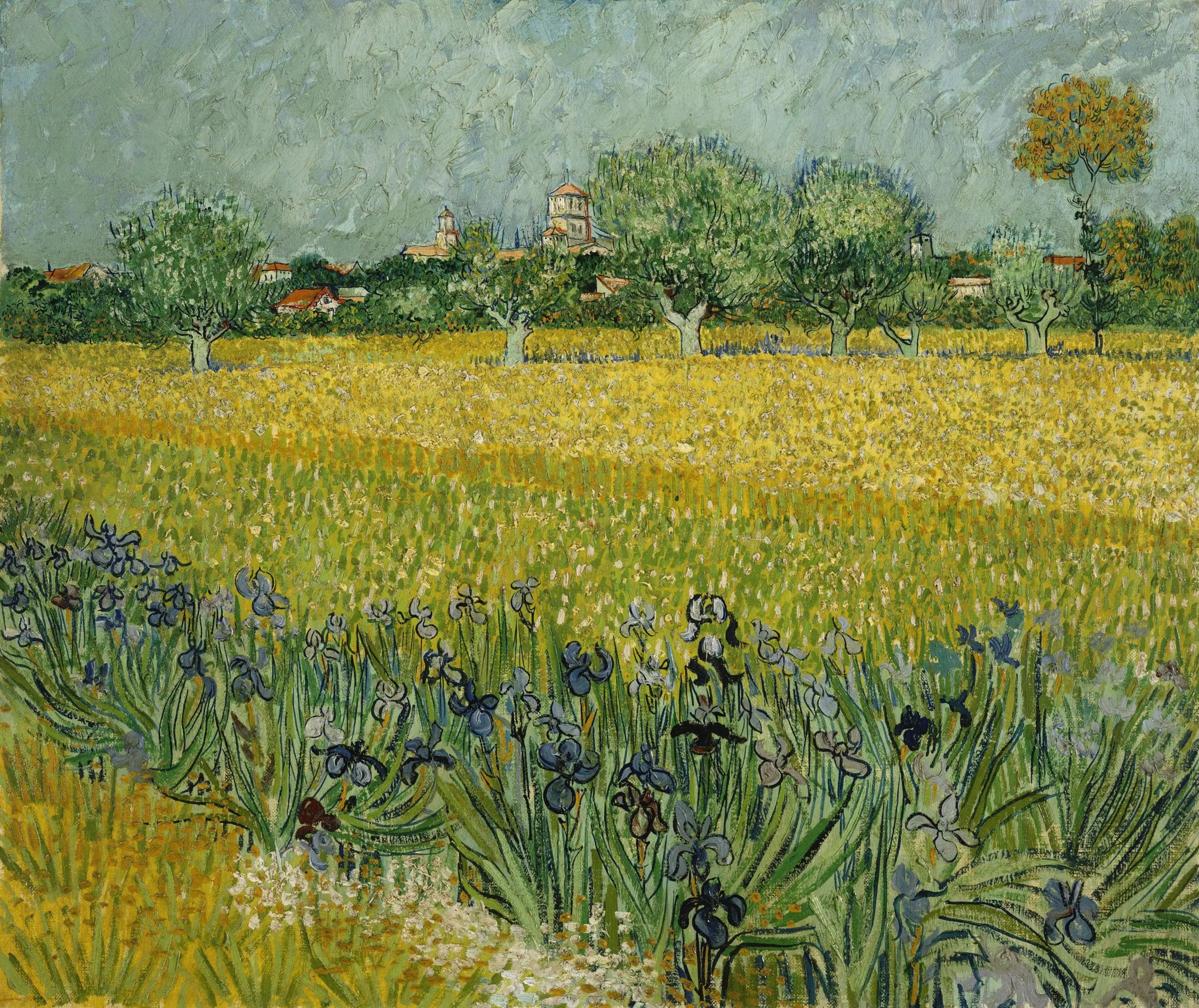 The Wheat Field with Irises