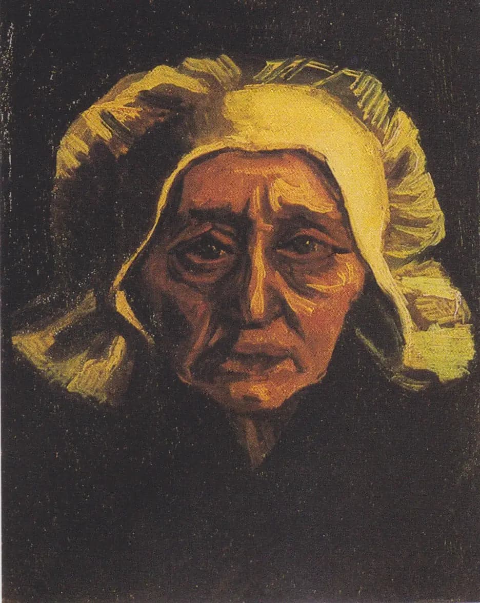 Head of an old peasant woman with a white bonnet