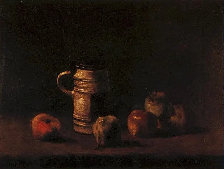 Still life with beer mug and fruits