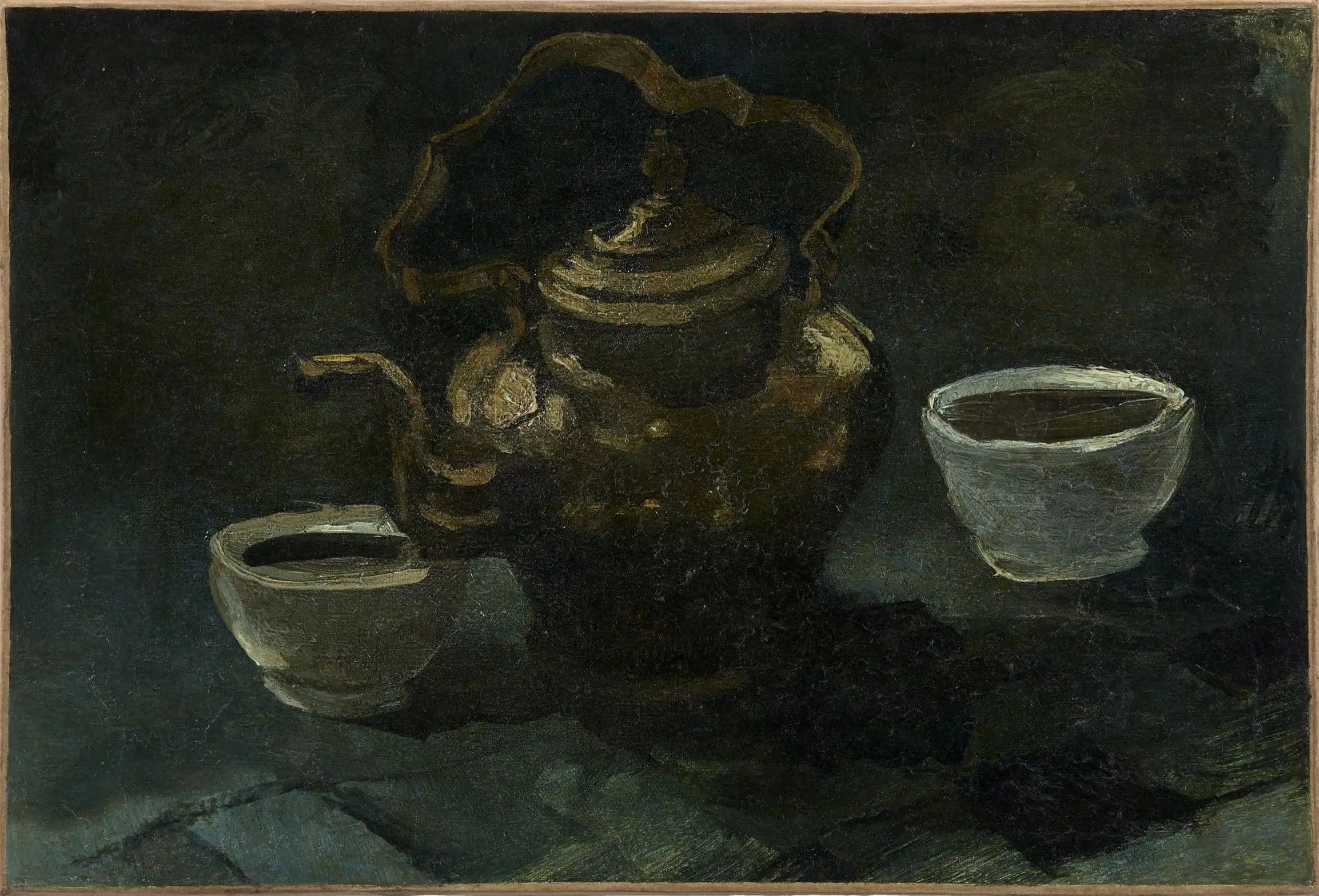Still Life, Copper Coffee Pot and Two White Bowls