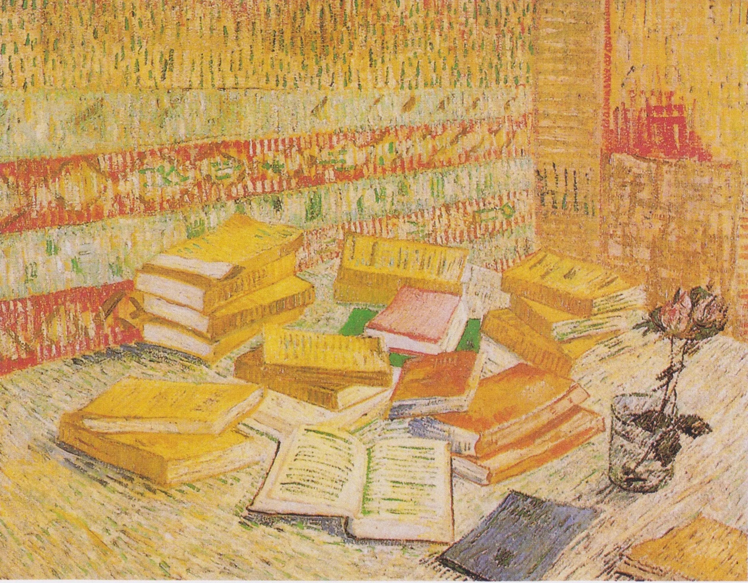 Still Life with French Novels and a Rose in a Glass
