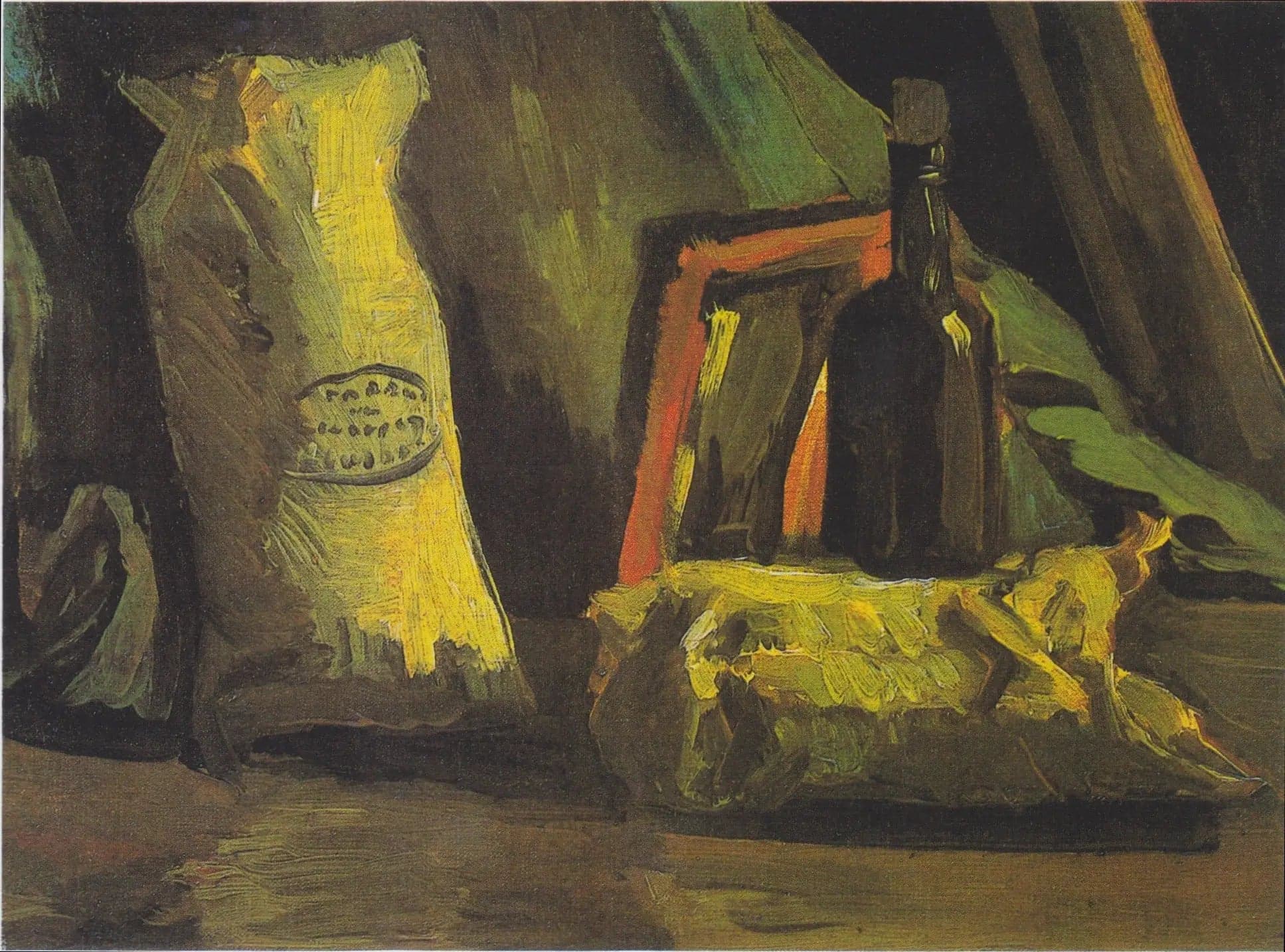 Still Life with Two Bags and a Bottle