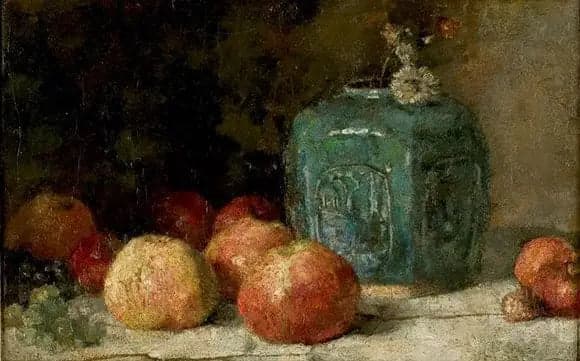 Still life with ginger jar and apples