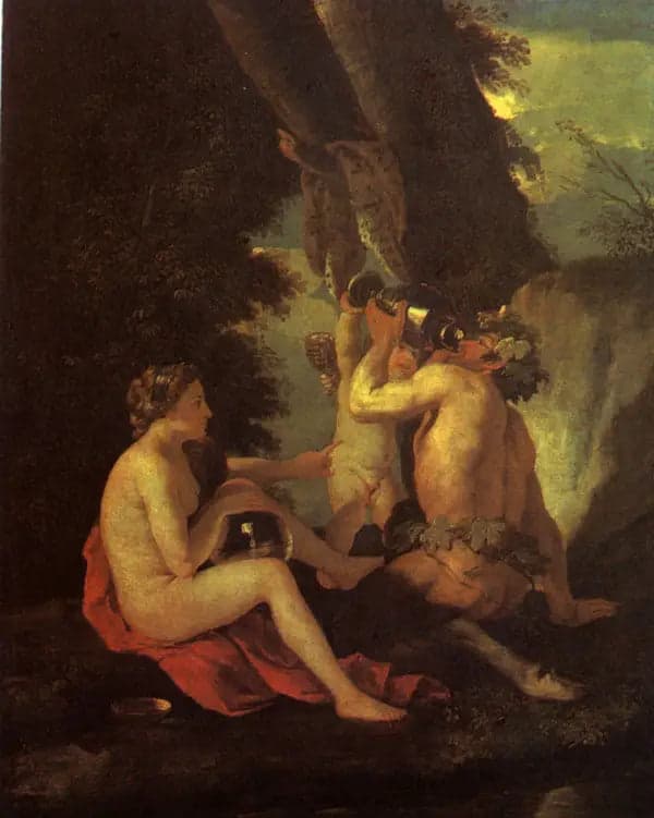 Bacchic scene or Nymph and satyr drinking