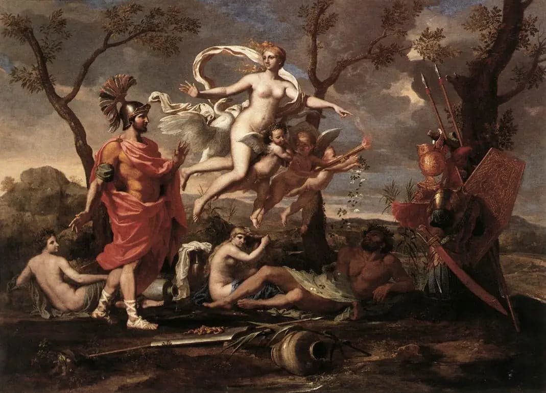 Venus presents to Aeneas the weapons forged by Vulcan