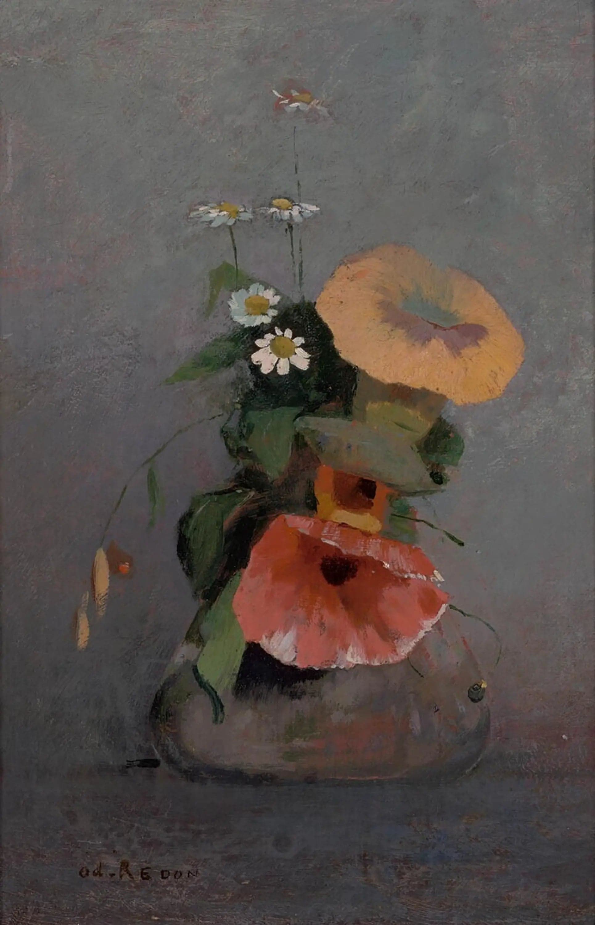 Vase with convolvulus and chamomile