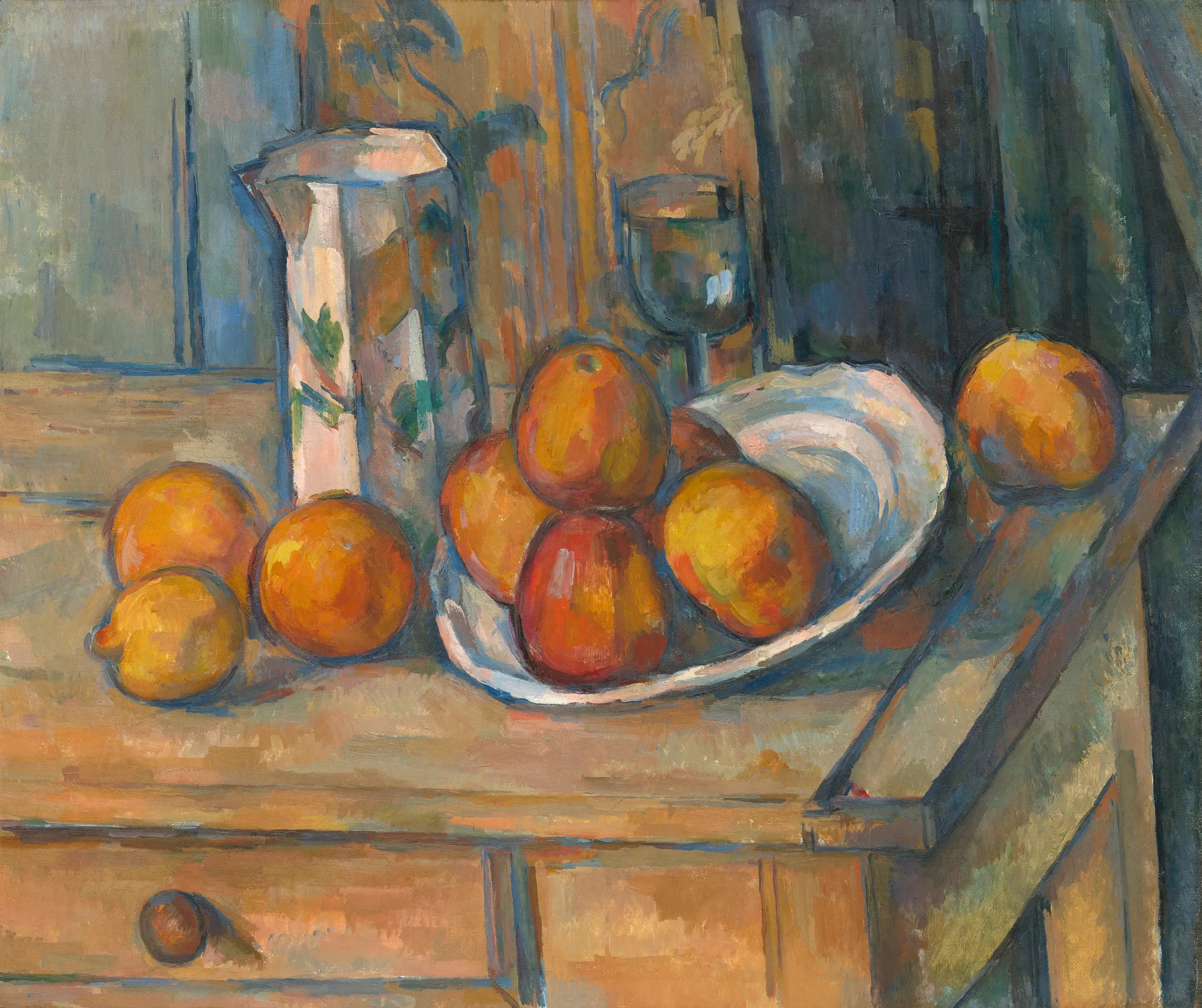 Still life with milk jug and fruit