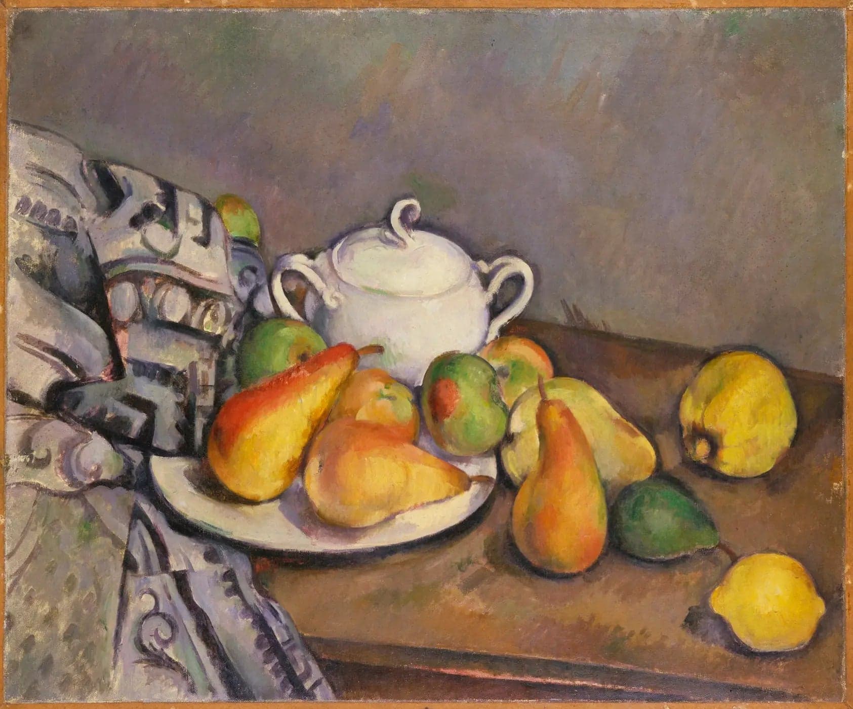 Sugar bowl, pears and carpet
