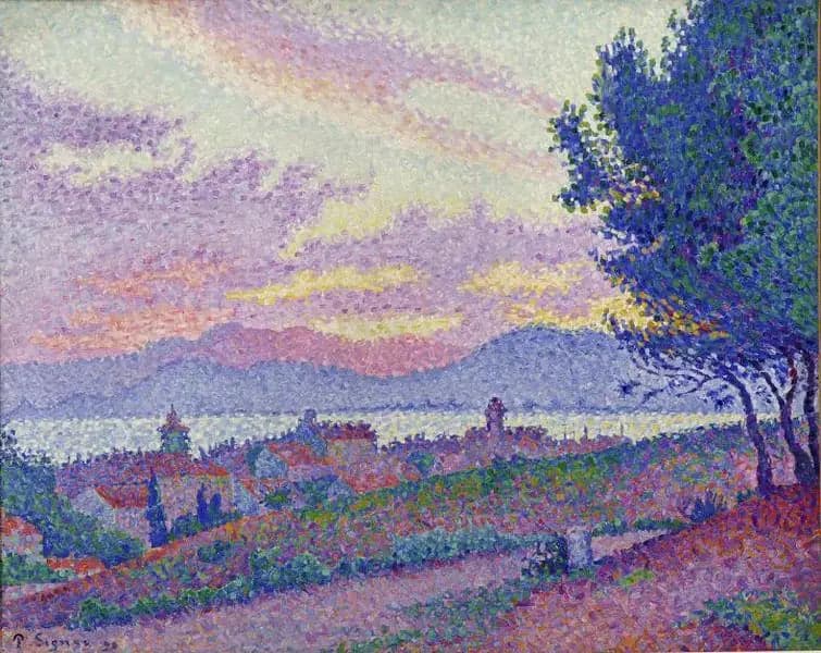 View of Saint-Tropez, sunset at the pine woods