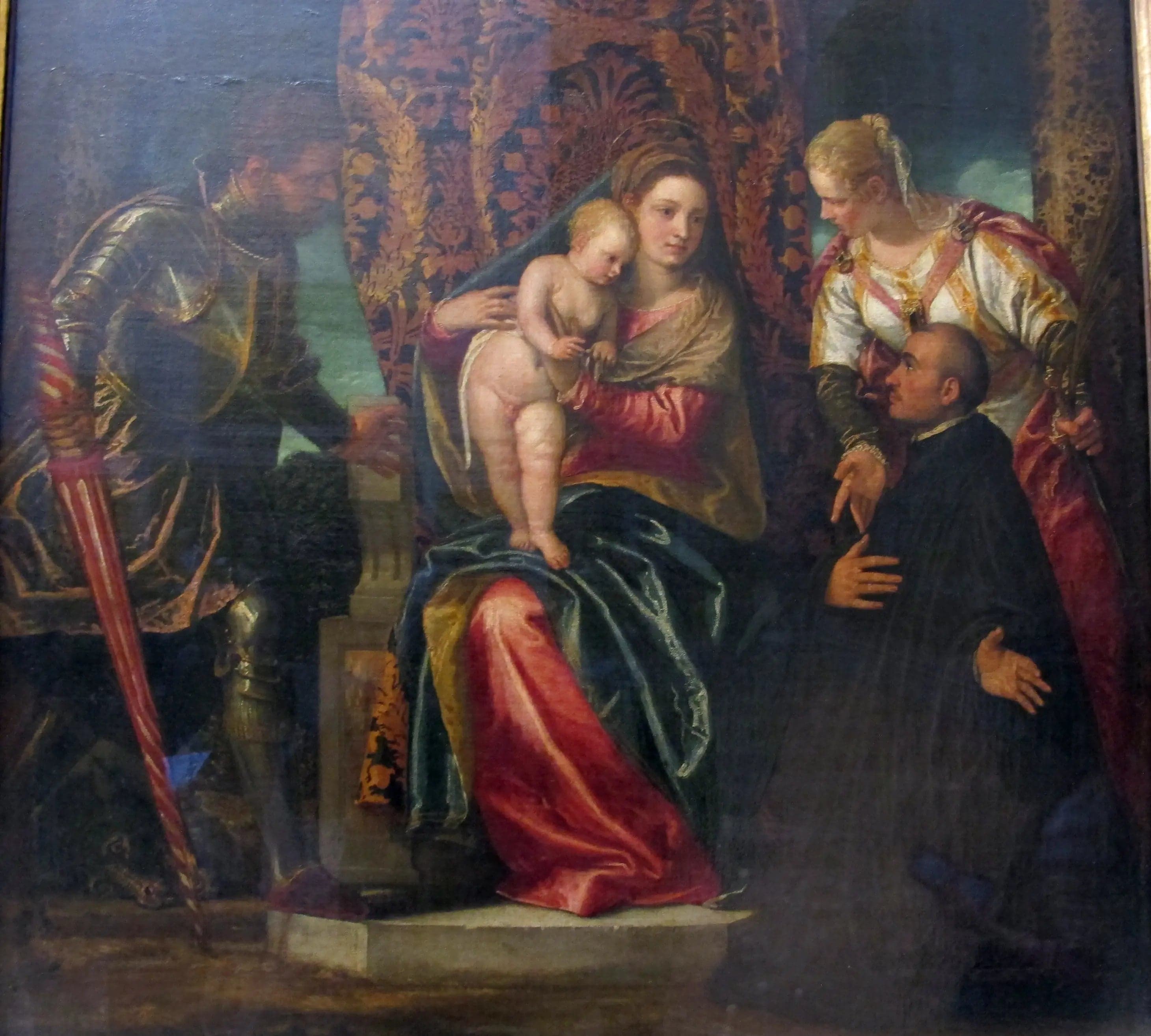 The Virgin and Child between Saint Justine and Saint George, with a kneeling Benedictine
