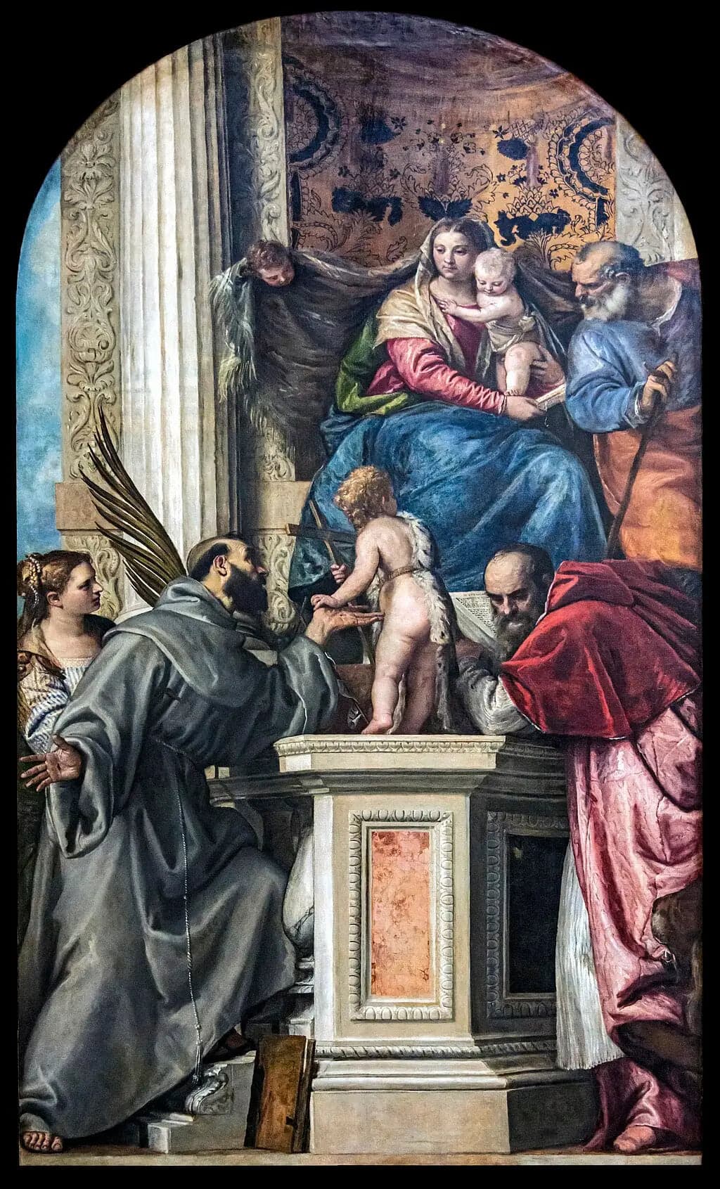 Virgin and Child with Saint Joseph, Saint Justina of Padua, Saint Francis of Assisi, the Infant John the Baptist, and Saint Jerome.