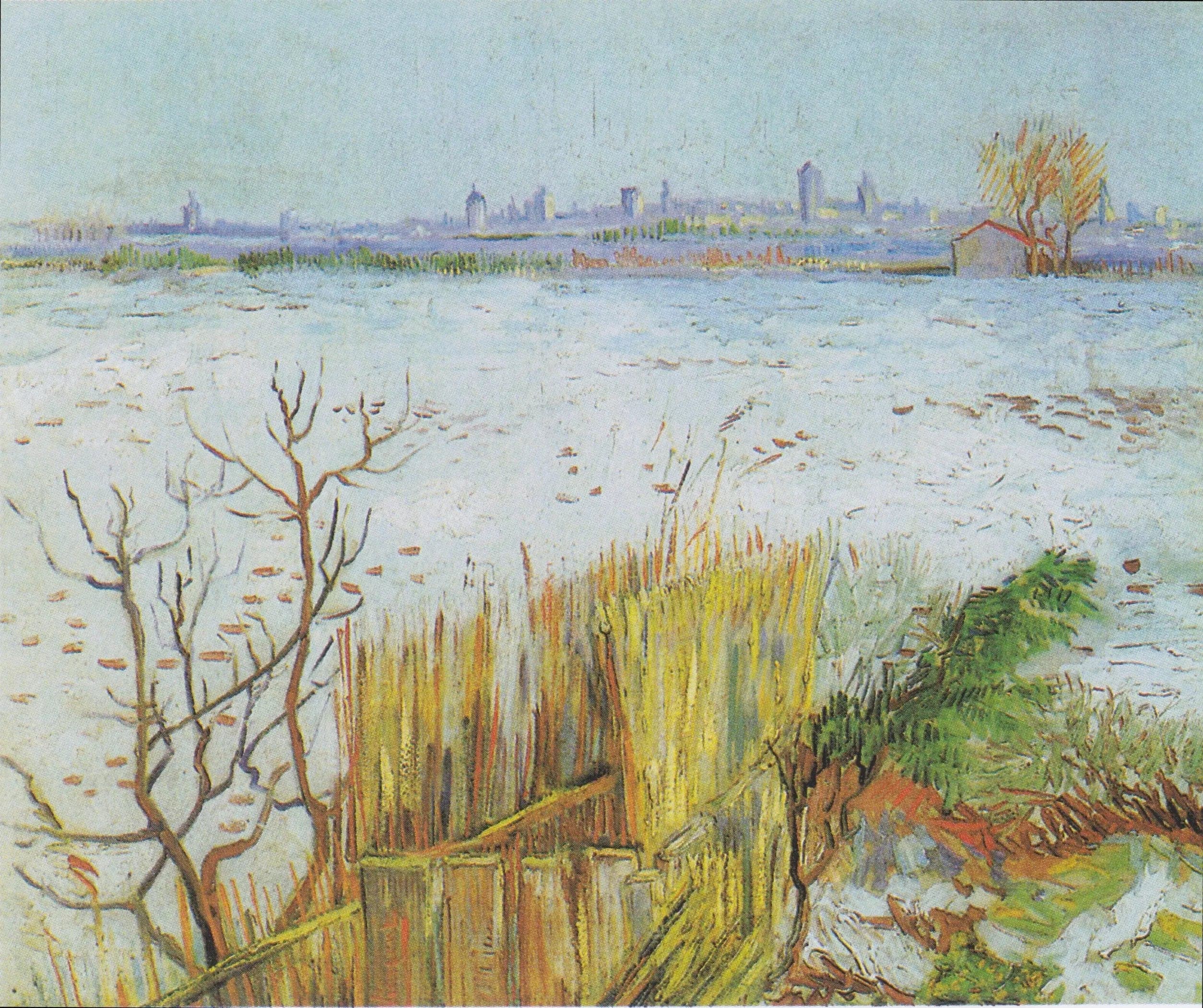 Snowy landscape with Arles in the background
