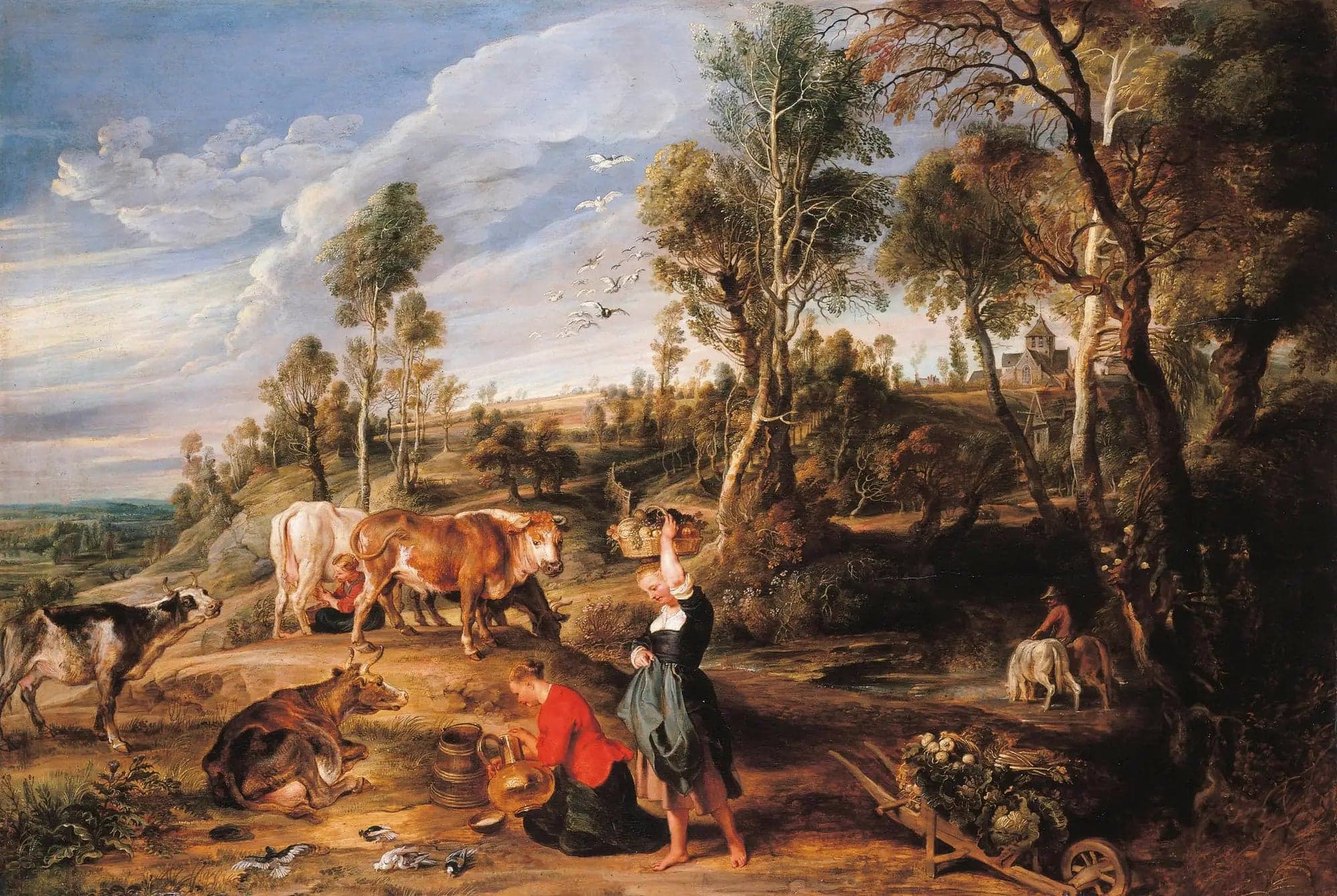Dairymaids with cattle in a landscape, "La Ferme de Laeken"